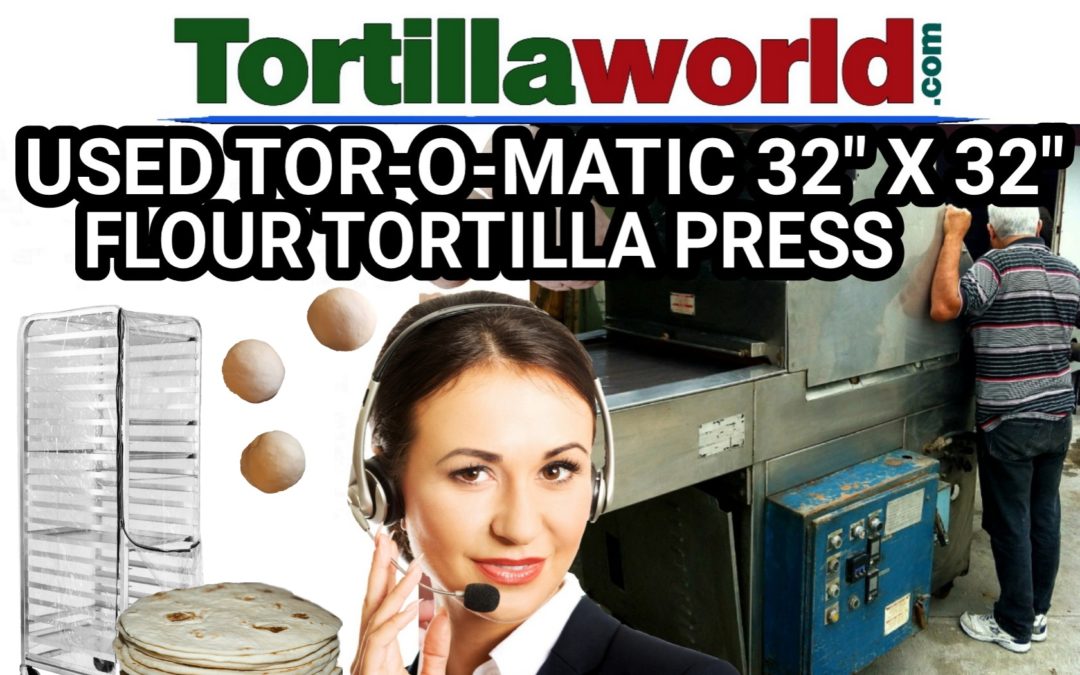 Used 32″ X 32″ Tor-O-Matic flour tortilla press for sale.