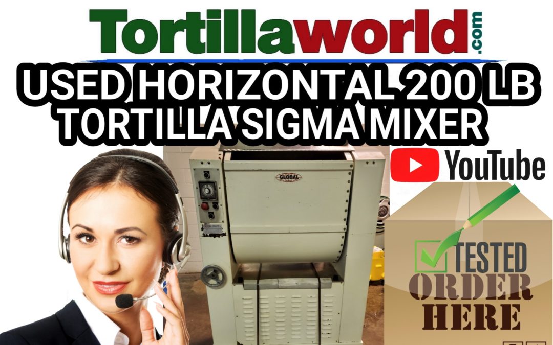 Used Horizontal 200 lb. tortilla mixer for sale.