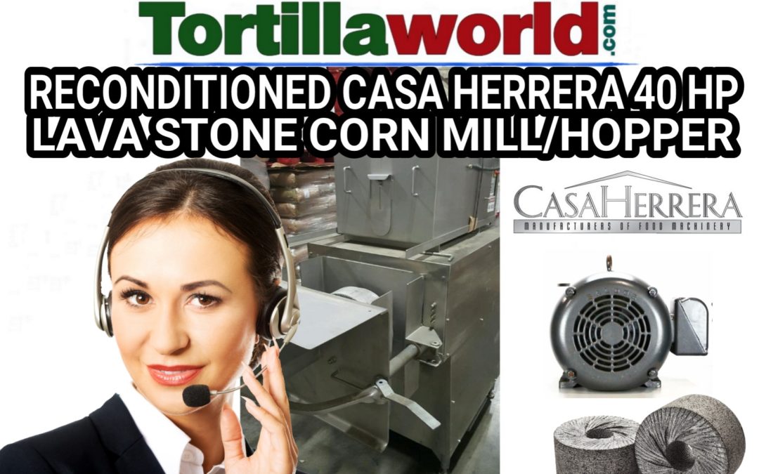 Casa Herrera reconditioned 40 HP corn mill with corn hopper for sale.