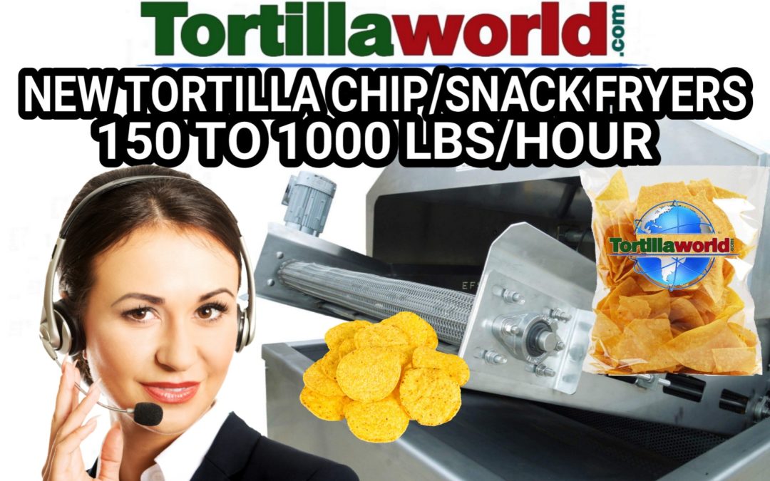 New tortilla chip fryers from 150 to 1000 lbs/hr. for sale.