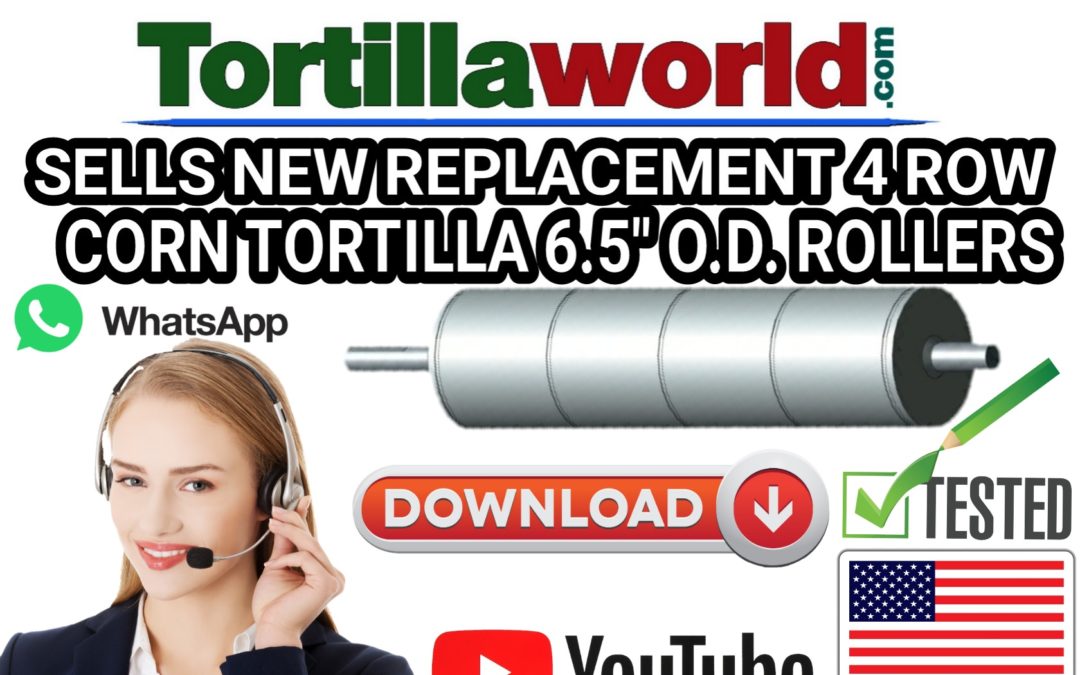 Replacement 4 row corn tortilla 6½” O.D. rollers for sale.