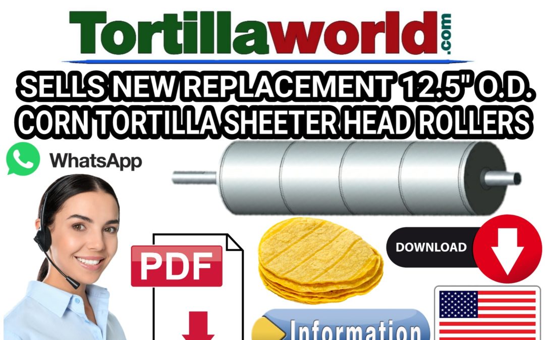 Replacement 6 row corn tortilla 12½” O.D. rollers for sale.