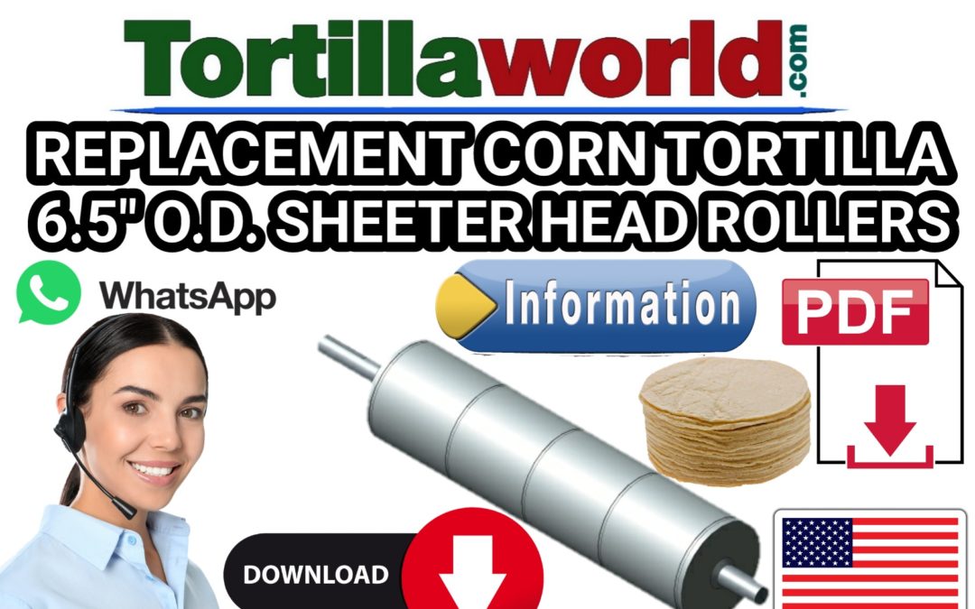Replacement 2 row corn tortilla 6½” O.D. rollers (18″ & 22½”) for sale.