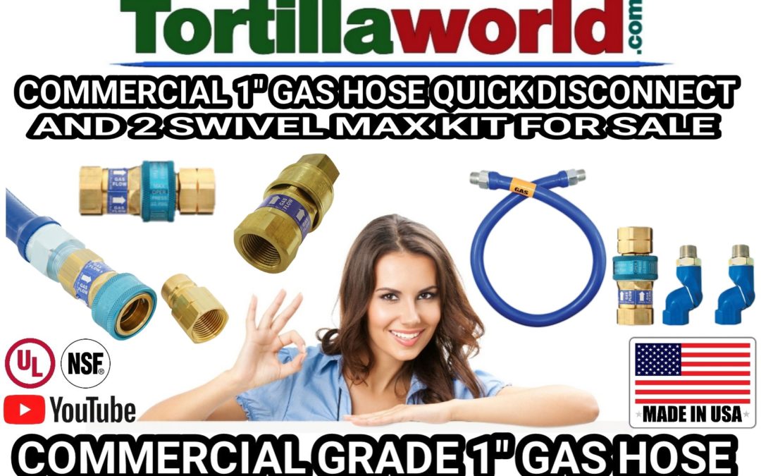 36″, 48″, 60″ & 72″ commercial 1″ gas hose safety quik with swivel max & elbow kit for sale.