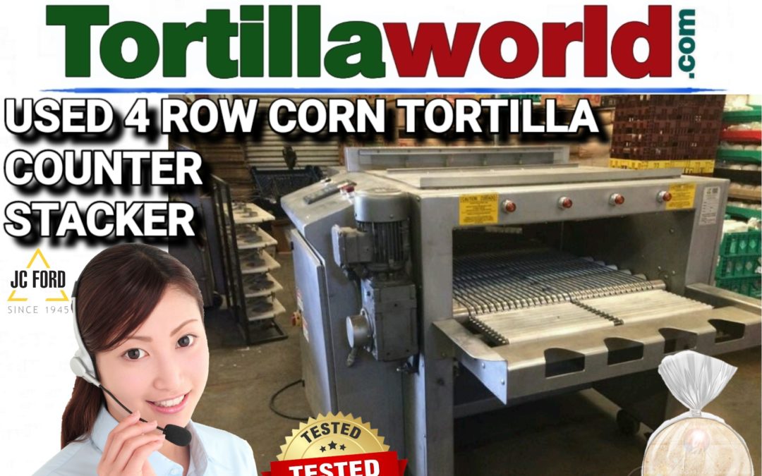 Used JC Ford corn tortilla 4 row counter stacker for sale.