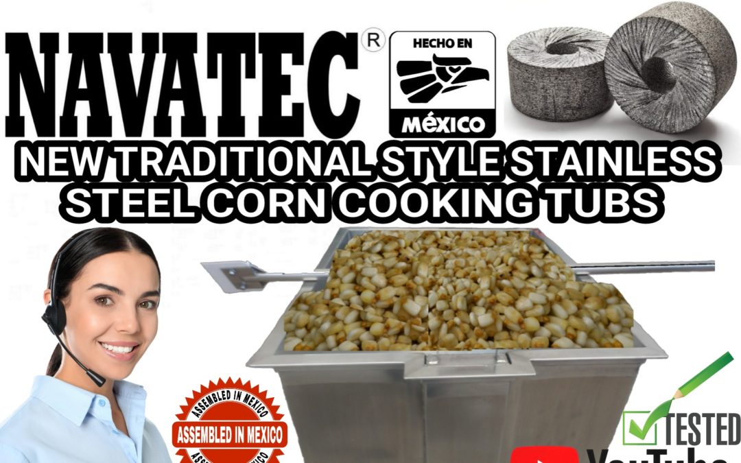 Navatec® corn cooking tubs to make coarse masa (dough) for tamales for sale.