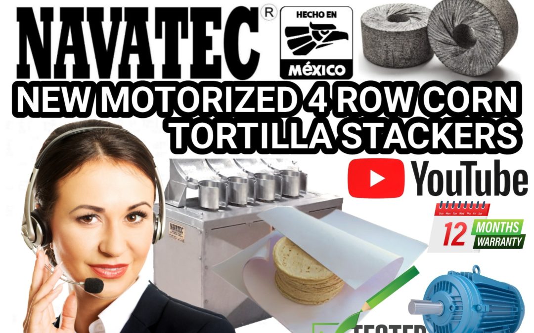 Navatec® motorized corn tortilla 4 row stacker for sale.