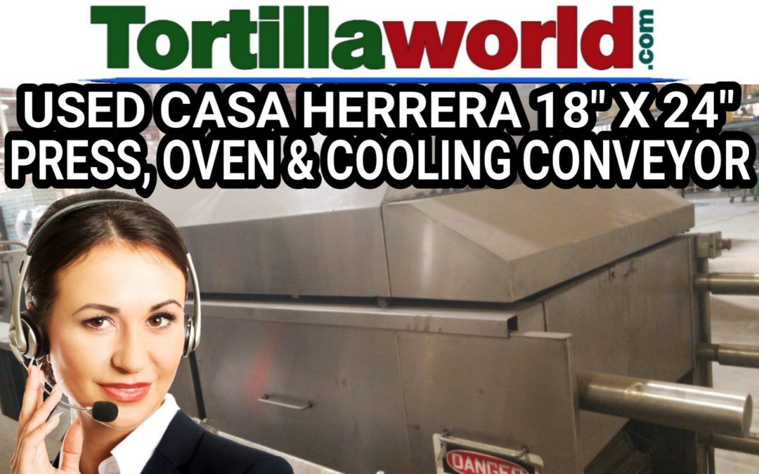 Used Casa Herrera 18″ X 24″ flour press, oven & cooling conveyor for sale.