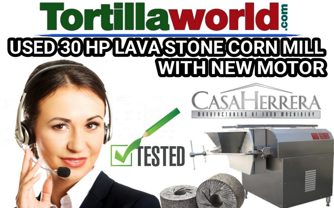 Used Casa Herrera 30 HP lava stone corn mill for sale.