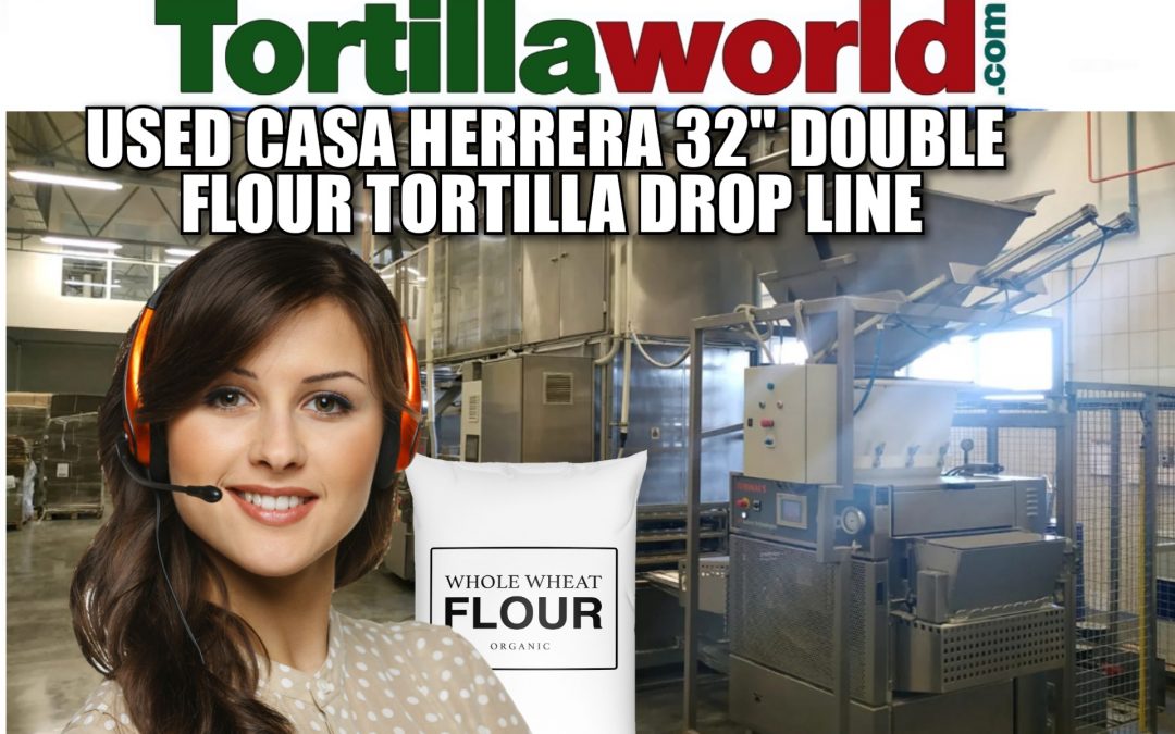 Used Casa Herrera 32″ double drop flour tortilla line for sale.